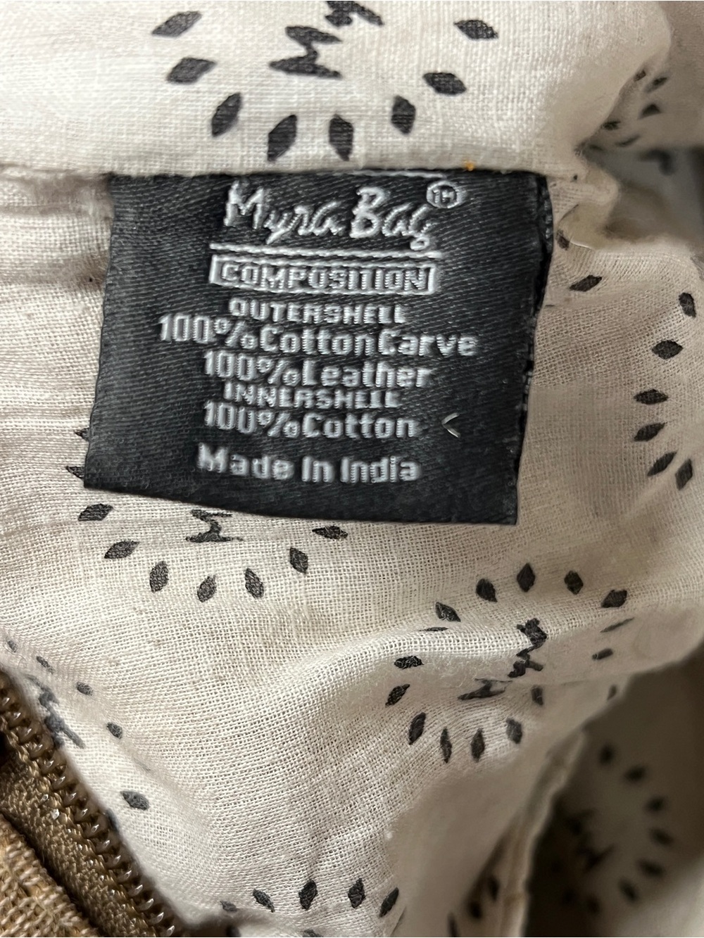 Myra Bag Beige Organic Upcycled Mkt Bag with Brown Leather Straps - Picture 9 of 11
